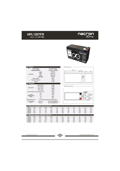 Necron NPL1207FR 12 V 7 Ah UPS Kuru Tip Bakımsız Akü