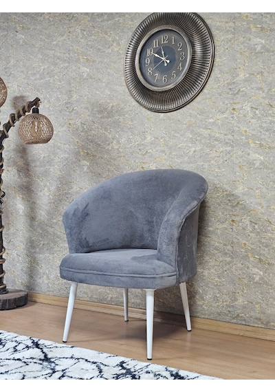 Zafir Tekli Teddy Beyaz Boyalı Sivriltme Ayak Çay Seti Koltuk Tekli Berjer , Balkon, Salon, Ofis Gri