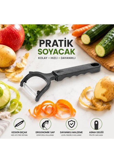 Tr Paslanmaz Bıçaklı Pratik Soyacak, Meyve & Sebze, Havuç, Patates, Kabak, Salatalık Soyucu, Asılabilir Soyma Apar Genel
