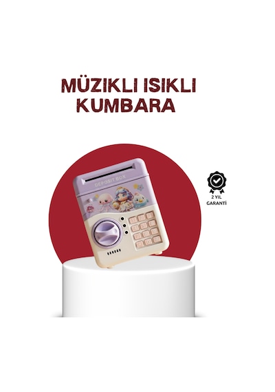 Atm Tasarımlı Şifreli Işıklı Çocuk Kumbarası Mor
