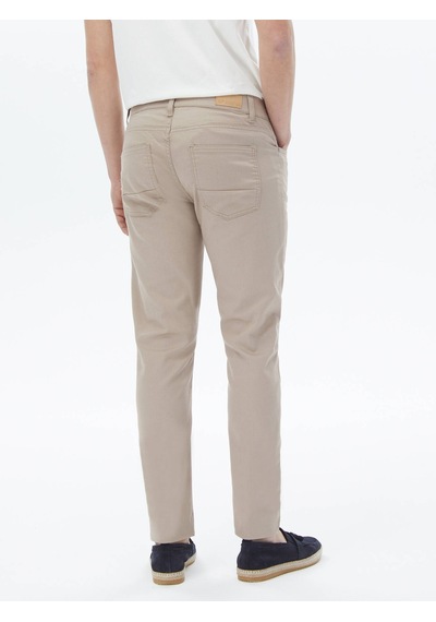 Vizon Dokuma Slim Fit Casual Pamuk Karışımlı Pantolon Vizon