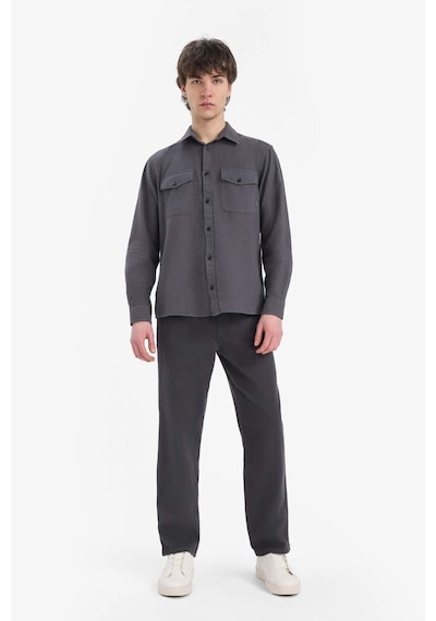 DeFacto %100 Pamuk Regular Fit Polo Yaka Basic Düz Uzun Kollu Gömlek B2654AX25SPAR104