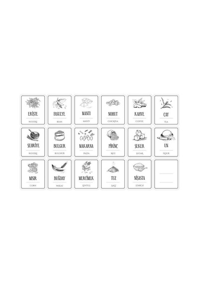 Digithome 18 Adet Dikdörtgen Bakliyat Ve Çay Şeker Kavanoz Etiketi Sticker Seti 6x5 Cm