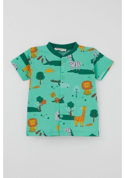 Breeze Erkek Bebek Şortlu Pijama Takımı Safari Temalı Sevimli Hayvancıklar Desenli 4 Ay - 1 Yaş , Yeşil