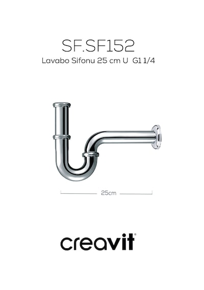 Creavit Lavabo Sifonu 25 Cm U G1 1/4 Krom