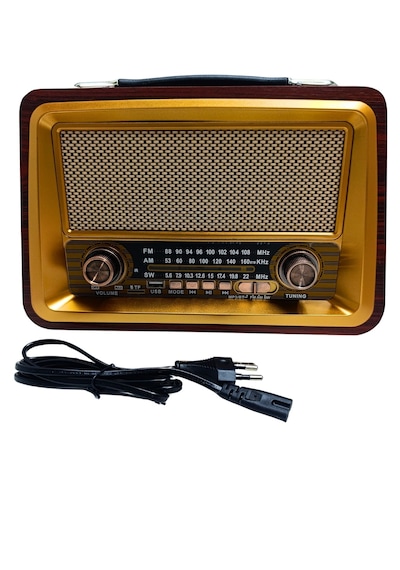 Gold Silver Gs-1340 Nostaljik Ahşap Radyo Şarjlı Bluetooth Hoparlör 3 Bant Fm Am Sw Usb Tf Kırmızı Ceviz