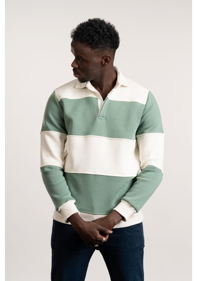 Fbı Polo Yaka Kalın Çizgili 3 İplik İçi Şardonlu Slimfit Sweatshirt Mint