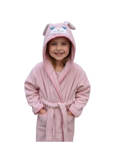 Tavşan Kulaklı Kız Erkek Çocuk Bornozu Lupi Pembe Pembe