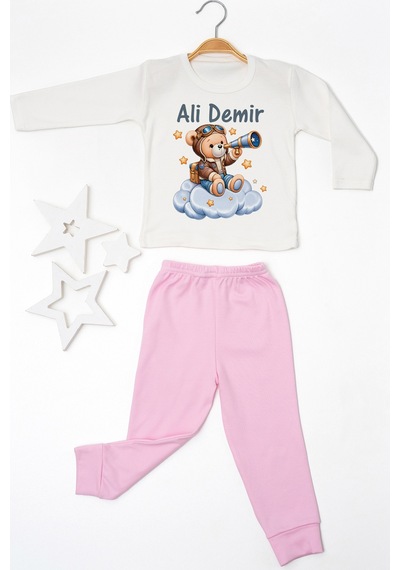Pia Baby İsme Özel Erkek Çocuk Pijama Takımı %100 Pamuk Penye İsim Baskılı Kişiye Özel Çocuk Pijaması 10078p14pi Krem