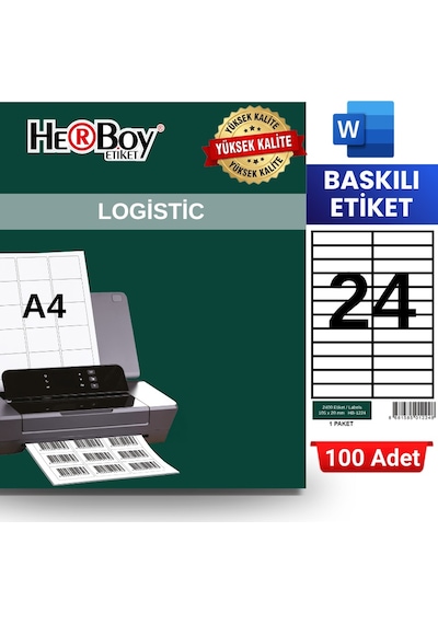 Herboy Hb-1224 105 X 23 Mm A4 Baskılı Laser Etiket 100 Adet