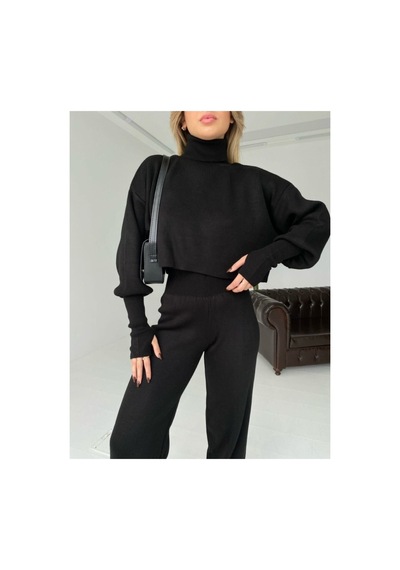 Munora Butik Parmak Geçmeli Yüksek Bel Triko Siyah Takım Siyah&blakckk Siyah&blakckk