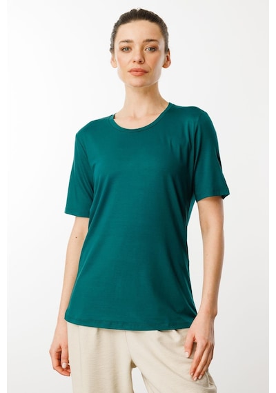 Kadın Sıfır Yaka Basic Penye T-shirt Yeşil Yeşil