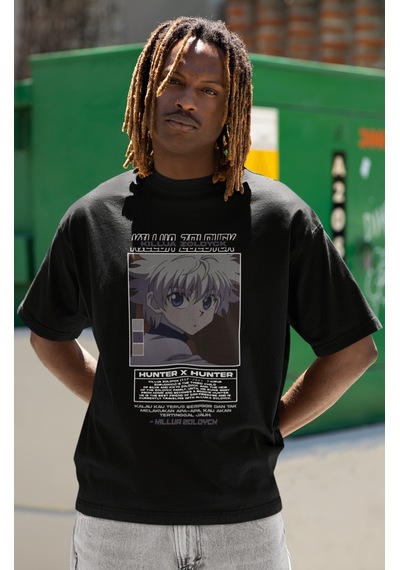 Sevbano Tasarım Killua Zoldyck Hunter X Hunter Baskılı Unisex Oversize An Siyah