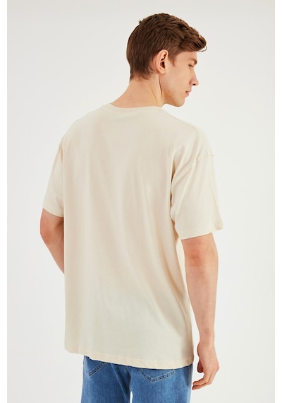 Leo Erkek Oversize Tshirt %100 Pamuk Bisiklet Yaka Baskı Detaylı Basic Tişört Mtlce83 Taş
