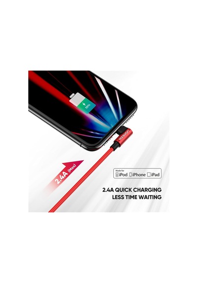 Örgülü 90 Lightning Apple Uyumlu iPhone Oyuncu Şarj Kablosu, Kırmızı, 1 Metre