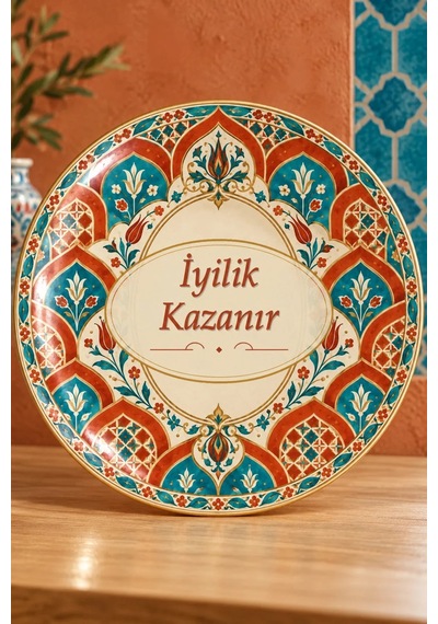 Dekoratif Duvar Tabağı Gönülden Sözler Dekorlu Seramik Tabak Lacivert