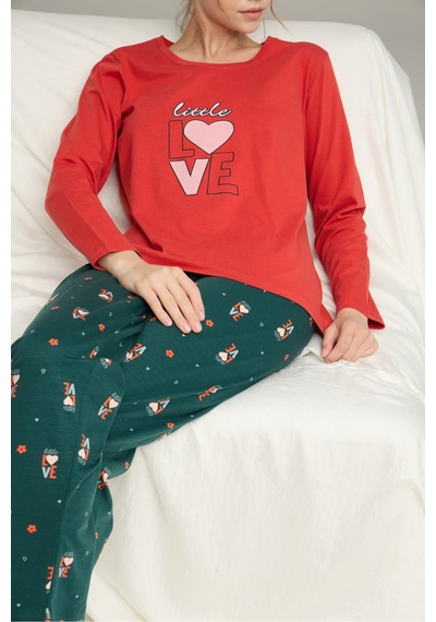 Siyah İnci Örme Pamuklu Pijama Takım25240197 Kiremit