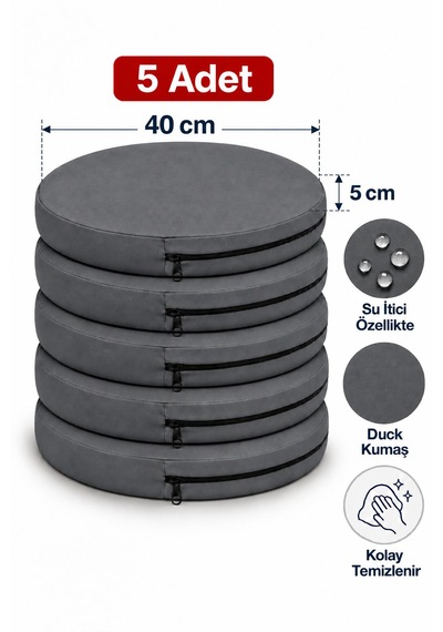 Kreş Minderi Anaokulu Aktivite Minderi, Bahçe, Dekor, Sandalye Minderi 40x40x 5 Cm Yuvarlak Minder 5adet Antrasit