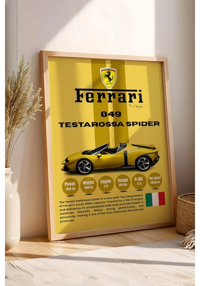 Ferrari 849 Testarossa Spider Premium Araba Tablosu - Teknik Özellikli Otomobil Duvar Dekoru Kayın
