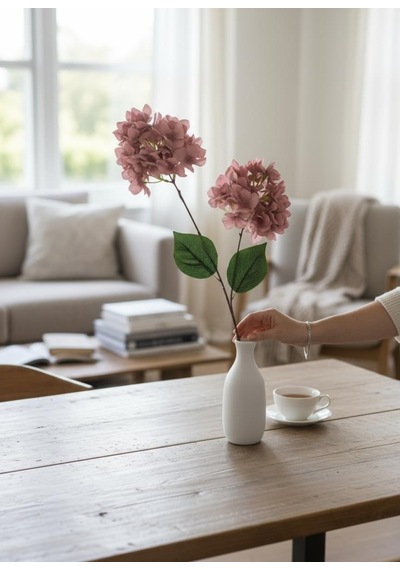 Yapay Çiçek Ortanca 90cm 2toplu Gülkurusu Koyu Tek Dal Kumaş Çiçek Uzun Dal Gülkurusu