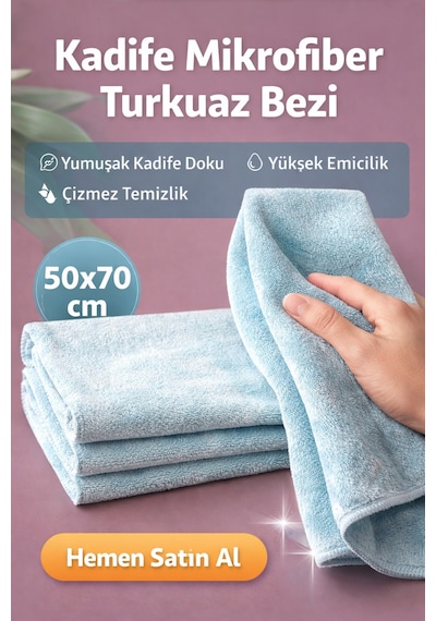 Kadife Mikrofiber Velvet Pelüş 50x70 Turkuaz Temizlik Bezi