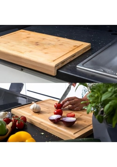 Tezgah Üstü Bambu Kesme Tahtası, Kaymaz Ekmek Tahtası, Kenarlı Kesme Tepsisi Orta Boy 35cm 25cm - Tezgah Üstü B Diğer