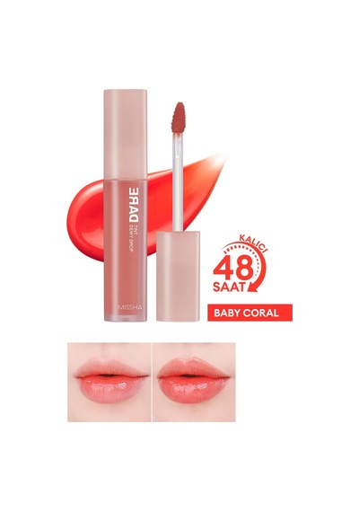 Uzun Süre Kalıcı, Nemli Bitiş Sunan Parlak Tint Dare Tint Dewy Drop Baby Coral Çok Renkli