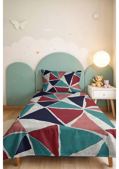 Geometrik Turkuaz Genç Odası Tek Kişilik Pike Takımı - Modern Bordo 160x220 Cm Kapitone Yatak Örtüsü Kırsal Halı Akışı