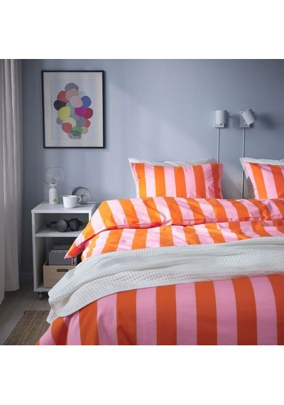 Ikea Slanhöstmal Tek Kişilik Nevresim Takımı 150 X 200 Cm Pembe - Turuncu