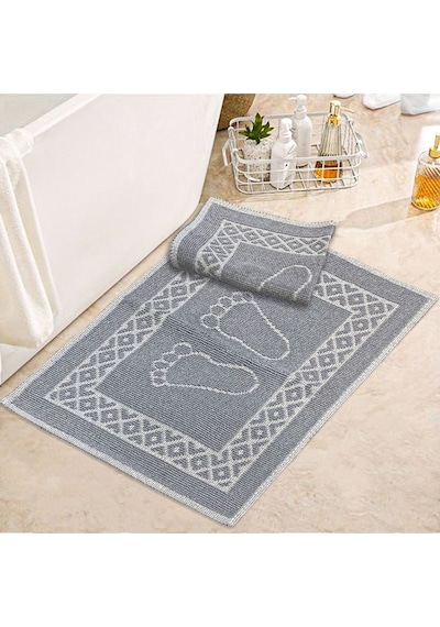 Soffy Gri & Gri 2 Adet 50x70 Cm Banyo Paspası %100 Doğal Pamuk Ayak Paspası Ayak Havlusu Gri