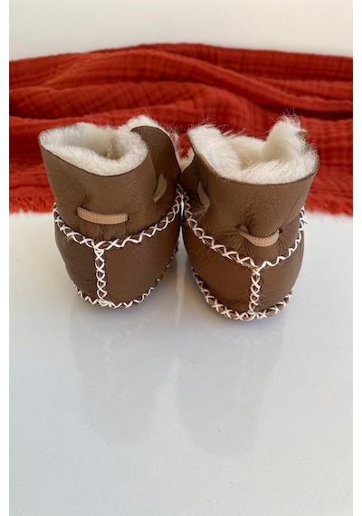 Babywom Babywom Önden Bağcıklı Organik Deri Bebek Botu- 1013 Kahverengi