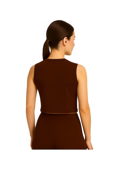 İngegno Body Bisiklet Yaka Sıfır Kol Crop %95 Viskon Ring Örme Kumaş Body Kahverengi