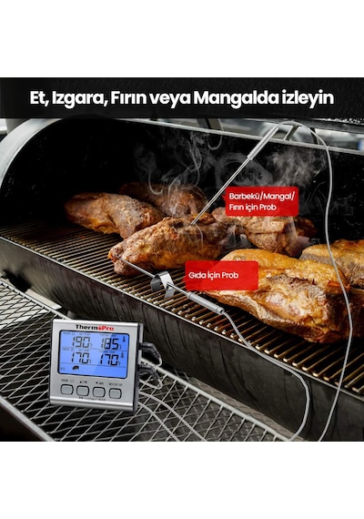 NPO ThermoPro TP17 Alarmlı, Aydınlatmalı, Çift Çelik Problu ve Pr