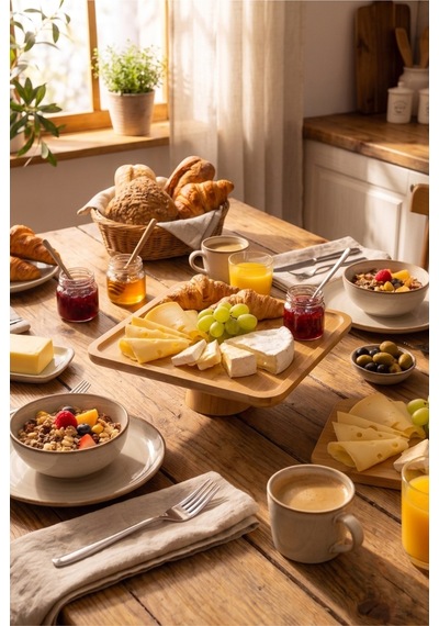 Ayaklı Kare Bambu Sunumluk 25x25 Cm Dekoratif Sunum Standı Pasta Standı Kahvaltılık Meyvelik Servis Tabağı Bej Bej