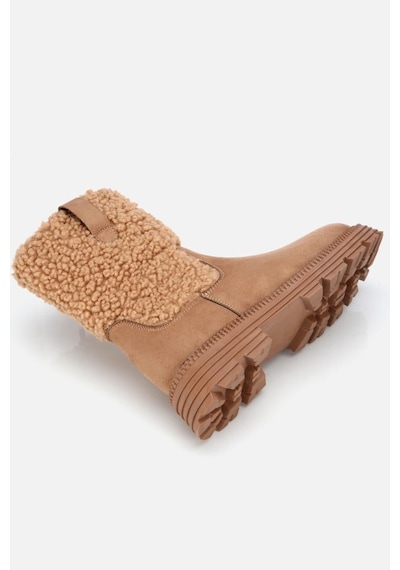 Yaya By Hotiç Yaya Kadın Süet Camel Kürklü Kalın Tabanlı Düz Bot Camel