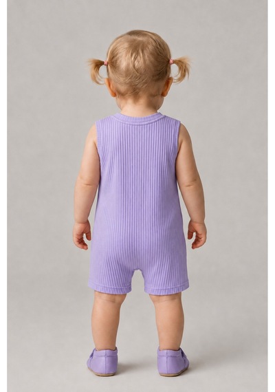 Babyden's Kız Bebek Tulum Yazlık %100 Pamuk Ribana Kolsuz Tavşan Baskılı Çıtçıtlı Bebek Tulumu 0-9 Ay Lila