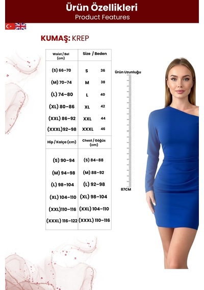 Zedefx Kadın Tek Omuz Bodycon Elbise Mavi