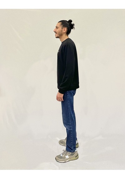 Erkek Bisiklet Yaka Rahat Kalıp 3 İplik Kalın Ar Nakışlı Sweatshirt Spr24sw33 Siyah