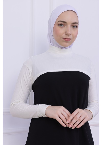 Loggia Balıkçı Yaka Boyunluklu Kolluk Ekru - Likralı Dik Yakalı Kadın Body Tesettür Crop Bolero Ekru