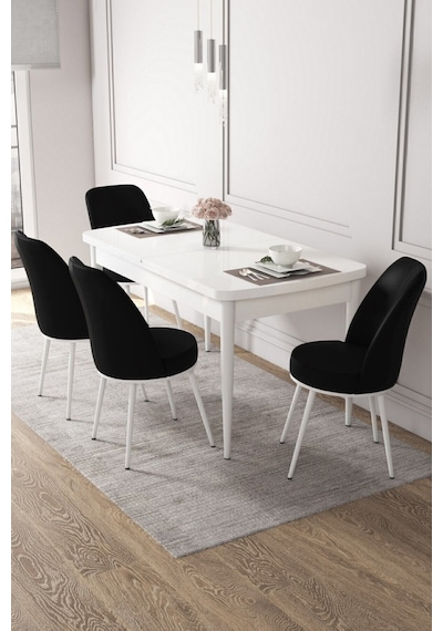 Canisa Concept Kor Serisi 70x114 Açılabilir Mutfak Masa Takımı Beyaz Masa 4 Siyah Sandalye Masa Beyaz Sandalyeler Siyah Canisa Concept Kor Serisi 70x114 Açılabilir Mutfak Masa Takımı Beyaz Masa 4 Siyah Sandalye Masa Beyaz Sandalyeler Siyah