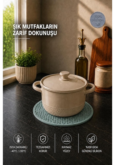Silikon Nihale, Isıya Dayanıklı Nihale,tava Tencere Altlığı,vakumlu Kapak Mint Çok Renkli