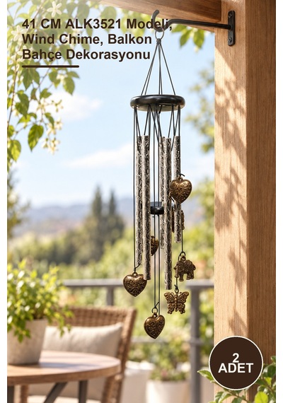 2 Adet Metal Rüzgar Çanı 41 Cm Alk3521 Modeli, Wind Chime, Balkon Bahçe Dekorasyonu