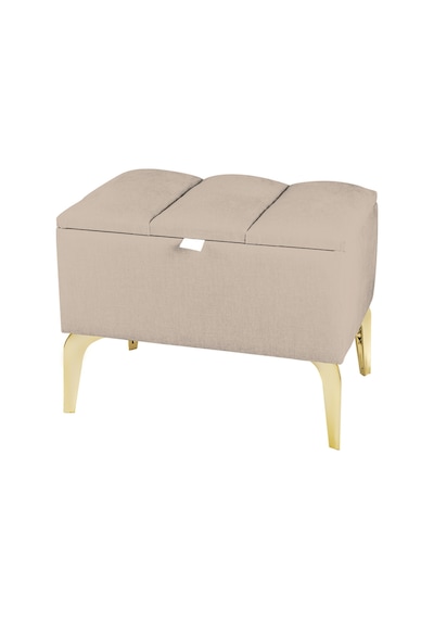 Vetra Mini Royal Krem Kumaş Sandıklı Dekoratif Puf&bench-dilimli Model-gold Ayak-modern Puf