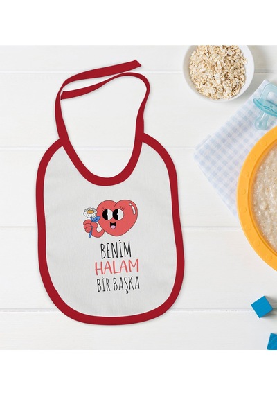 BK Kids Benim Halam Bir Başka Tasarımlı Kırmızı Bebek Mama Önlüğü Kırmızı