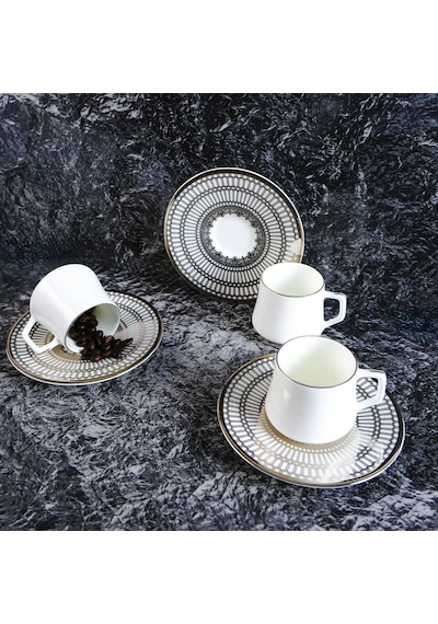 Evaliza Crown Platin 12 Parça 6 Kişilik Kahve Fincan Takımı 80 Ml Platin
