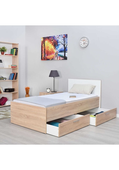 Adoremobilya Plus Çekmeceli Tek Kişilik Karyola - Sonoma-Diamond Beyaz Adoremobilya Plus Çekmeceli Tek Kişilik Karyola - Sonoma-Diamond Beyaz