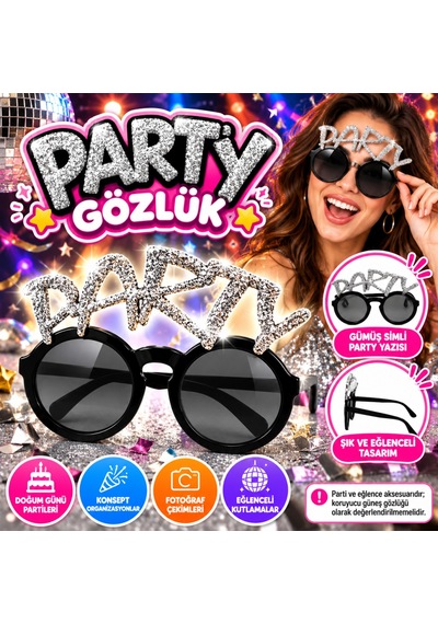 Ren.ga.renk Gümüş Simli Party Yazılı Parti Gözlüğü Rengaren Diğer