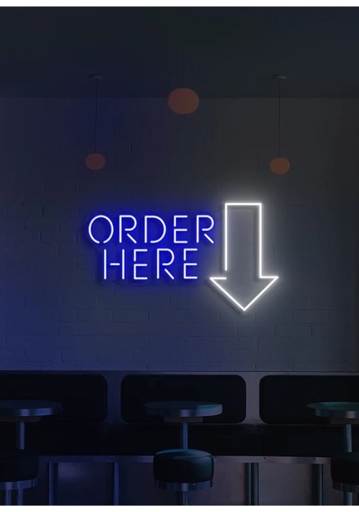 Order Here Yazılı Ve Şekilli Neon Tabela Çok Renkli