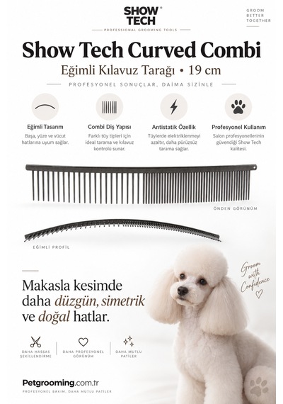 Showtech Combi Köpekler İçin Eğimli Kılavuz Tarak 19 Cm
