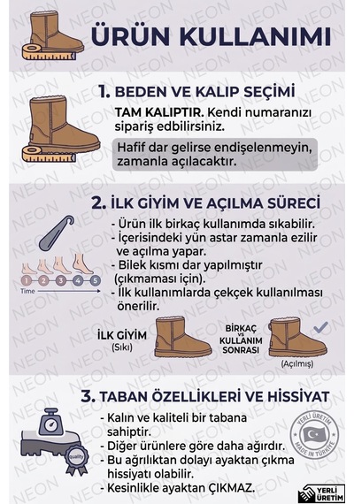 Neon Shoes Mini Süet İçi Kürklü İnce Taban Kadın Bot Taba